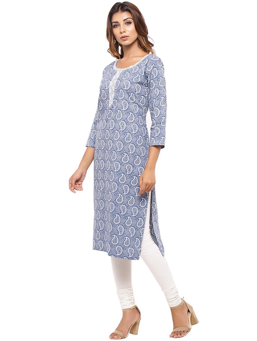 Placket patch printed straight kurta - 15517435 - Zoom Image - 2