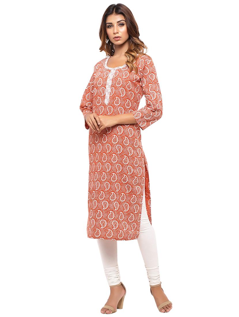 Placket patch printed straight kurta - 15517436 - Zoom Image - 2