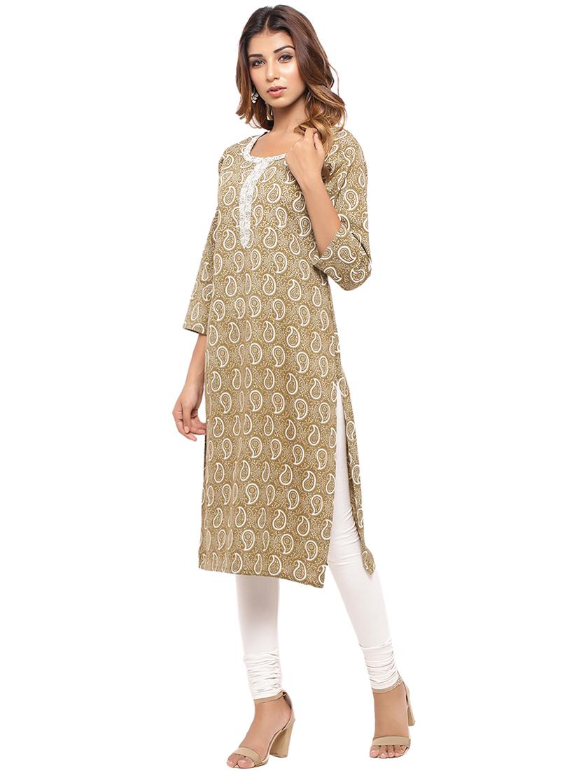 Placket patch printed straight kurta - 15517437 - Zoom Image - 2