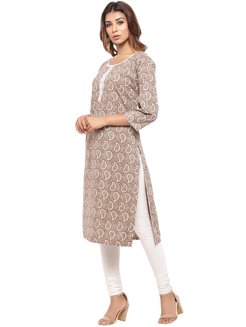 Placket patch printed straight kurta - 15517438 - Zoom Image - 2