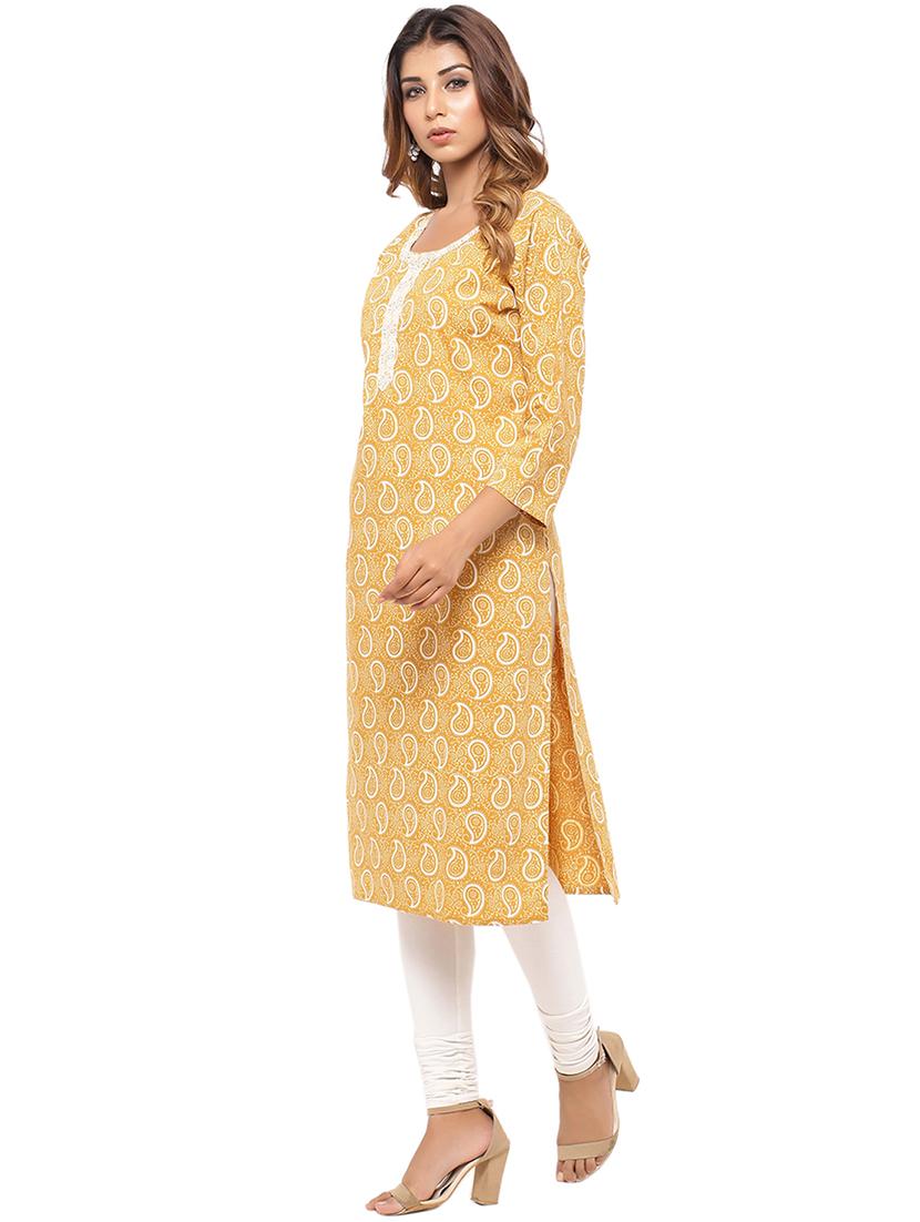 Placket patch printed straight kurta - 15517439 - Zoom Image - 2