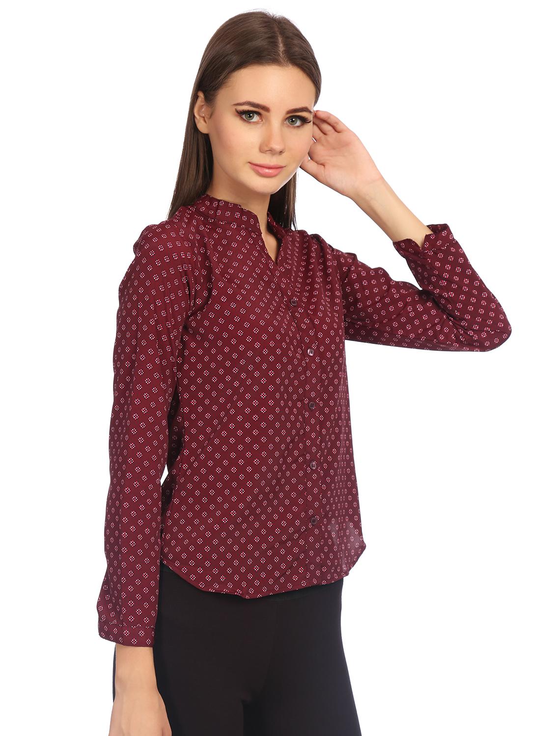 mandarin neck curved hem shirt - 15517629 - Zoom Image - 2