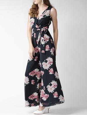 tie-knot detail floral flared jumpsuit - 15517668 - Standard Image - 2