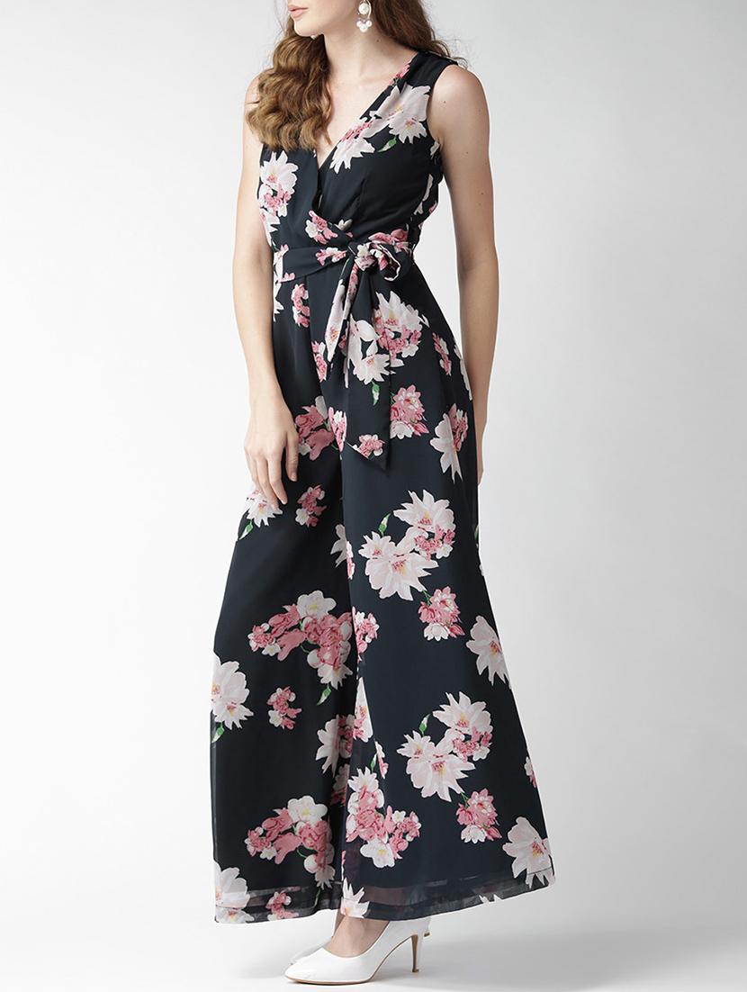 tie-knot detail floral flared jumpsuit - 15517668 - Zoom Image - 2