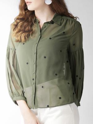 embroidered lantern sleeved sheer shirt - 15517670 - Standard Image - 2