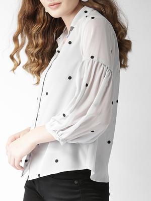 embroidered lantern sleeved sheer shirt - 15517671 - Standard Image - 2
