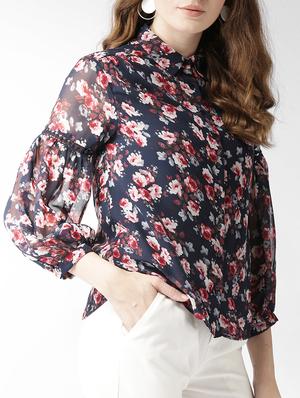 lace insert floral shirt - 15517673 - Standard Image - 2