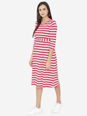 round neck striped a-line dress - 15518034 - Standard Image - 2