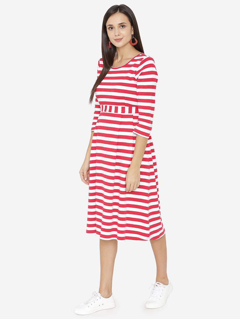round neck striped a-line dress - 15518034 - Zoom Image - 2