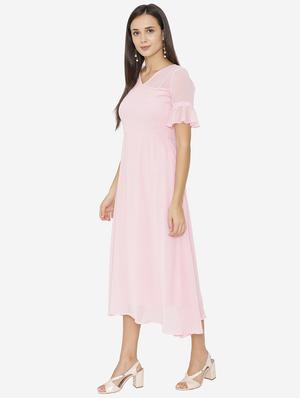 sheer yoke paneled a-line dress - 15518035 - Standard Image - 2