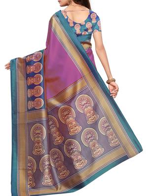 Contrast border mysore silk saree with blouse - 15518137 - Standard Image - 2