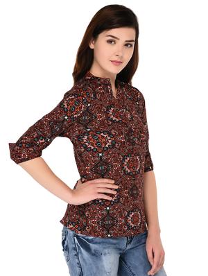 Band collar printed top - 15518213 - Standard Image - 2