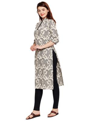 Straight paisley placket detaling kurta - 15518271 - Standard Image - 2