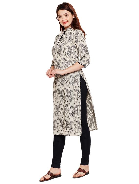 Straight paisley placket detaling kurta - 15518271 - Zoom Image - 2