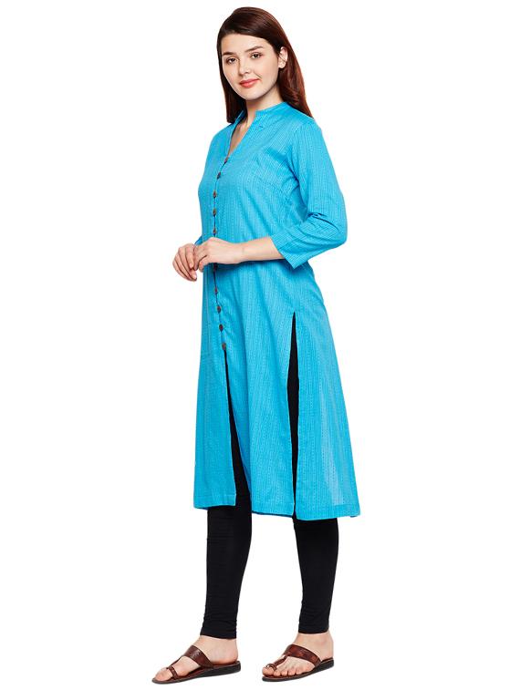 Button fake placket a-line kurta - 15518291 - Zoom Image - 2