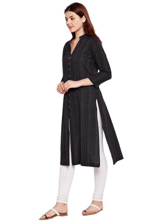 Button fake placket straight kurta - 15518292 - Zoom Image - 2
