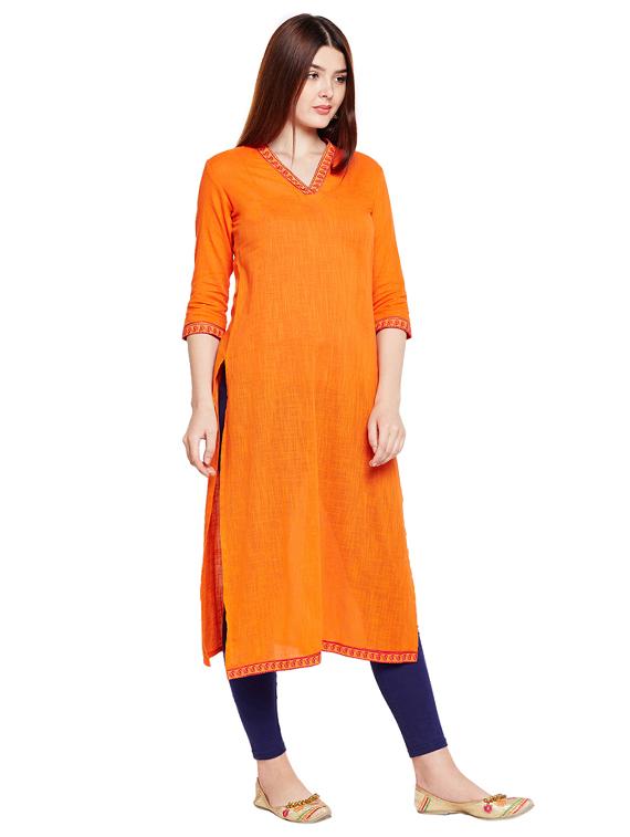 Carrot straight patch neck kurta - 15518293 - Zoom Image - 2