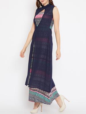 layered front printed maxi dress - 15518342 - Standard Image - 2