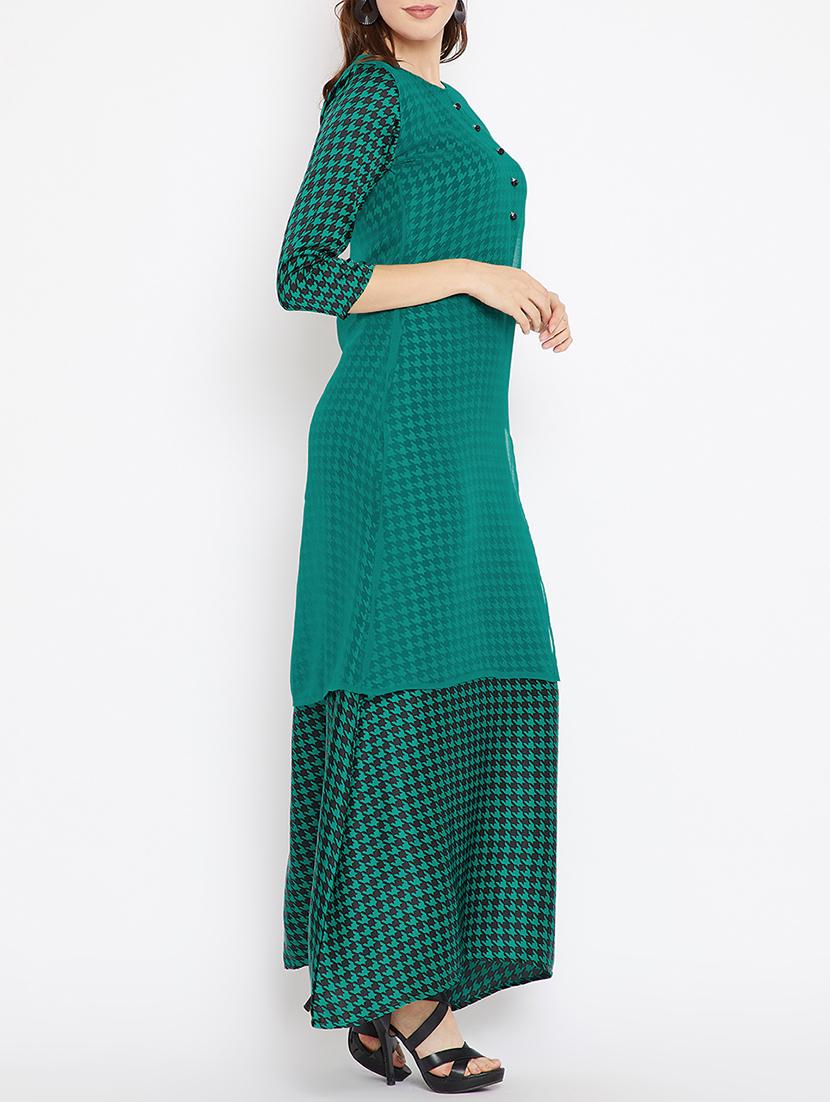 sheer side slit layer checkered dress - 15518344 - Zoom Image - 2
