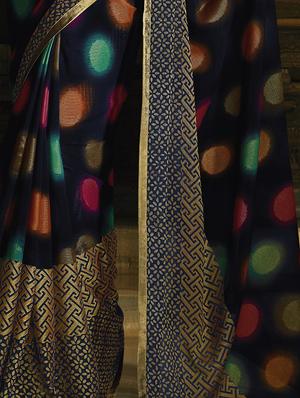 Woven polka dots saree with blouse - 15518408 - Standard Image - 2