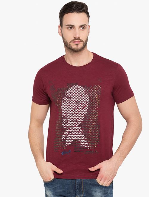 maroon cotton front print t-shirt - 15519177 - Standard Image - 1