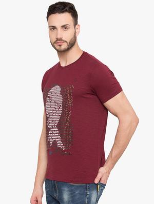 maroon cotton front print t-shirt - 15519177 - Standard Image - 2