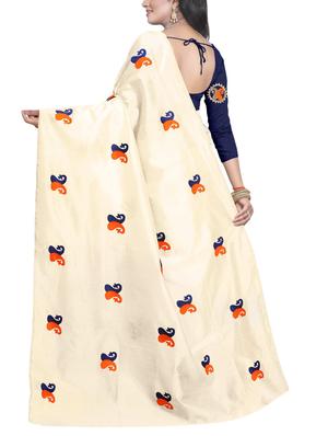 paisley thread embroidered saree with blouse - 15519484 - Standard Image - 2