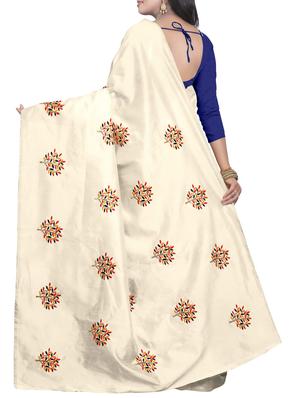 Embroidered Ivory Saree with blouse - 15519489 - Standard Image - 2