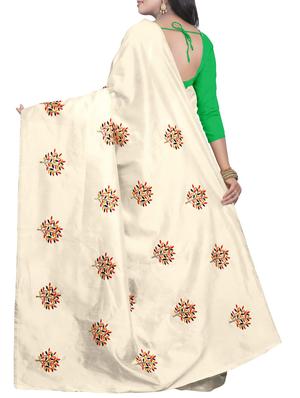 Embroidered Ivory Saree with blouse - 15519490 - Standard Image - 2