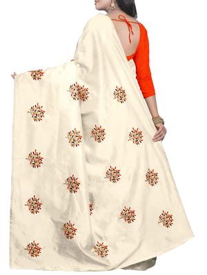 Embroidered Ivory Saree with blouse - 15519492 - Standard Image - 2