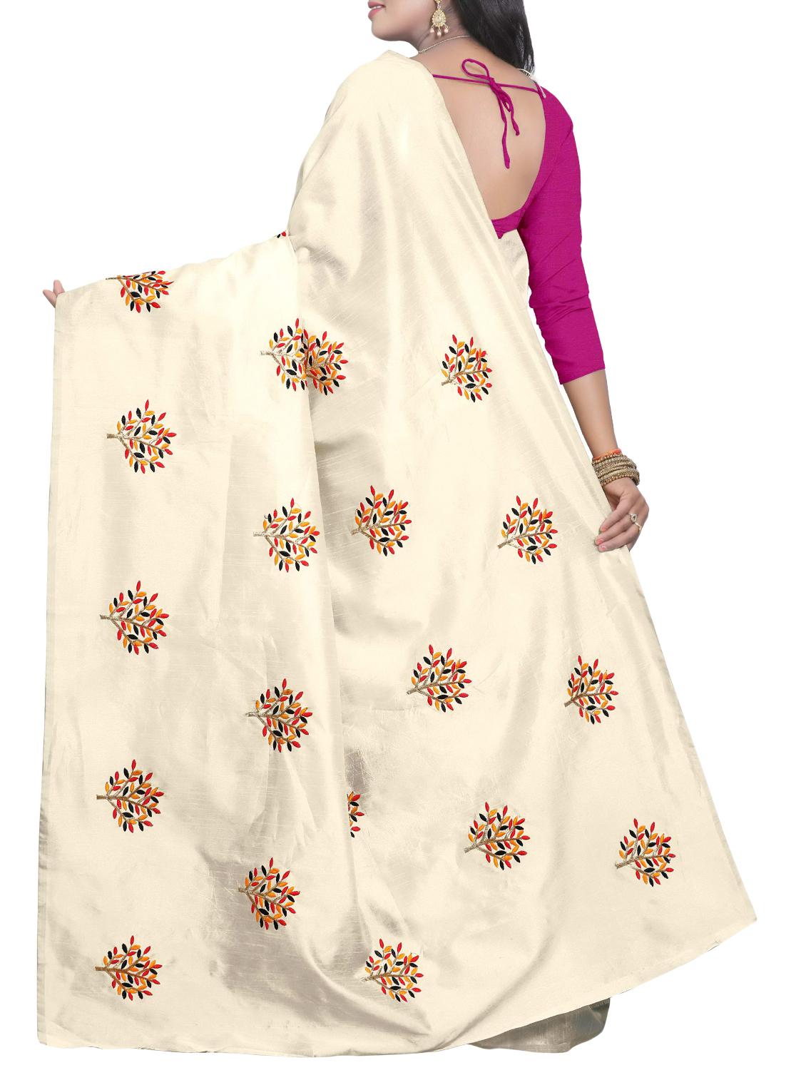 Embroidered Ivory Saree with blouse - 15519493 - Zoom Image - 2