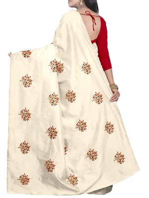 Embroidered Ivory Saree with blouse - 15519494 - Standard Image - 2