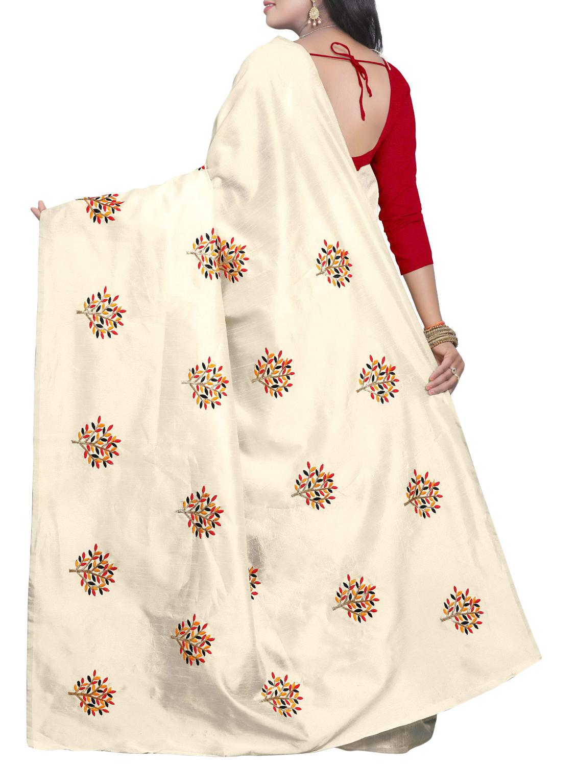Embroidered Ivory Saree with blouse - 15519494 - Zoom Image - 2
