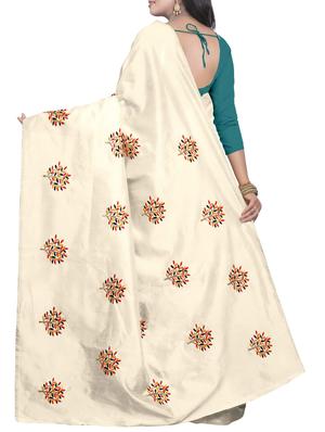 Embroidered Ivory Saree with blouse - 15519495 - Standard Image - 2