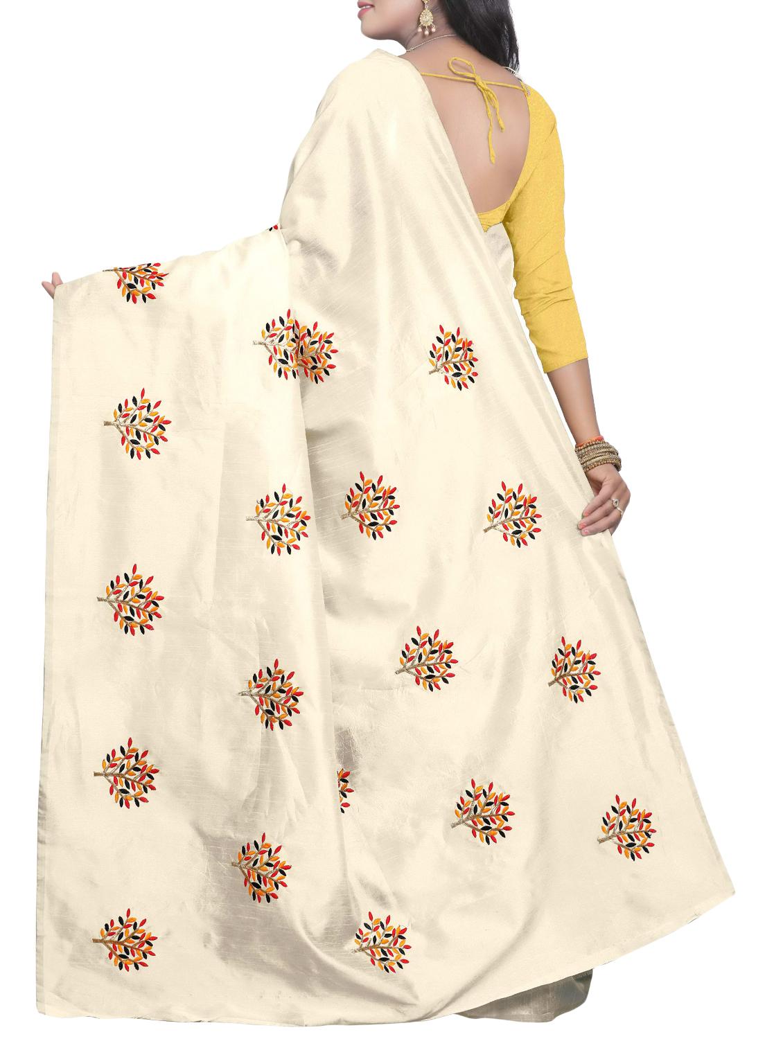 Embroidered Ivory Saree with blouse - 15519496 - Zoom Image - 2