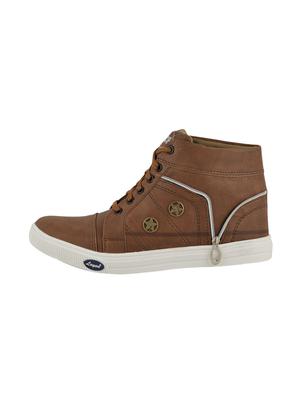 tan leatherette lace up sneakers - 15519550 - Standard Image - 2