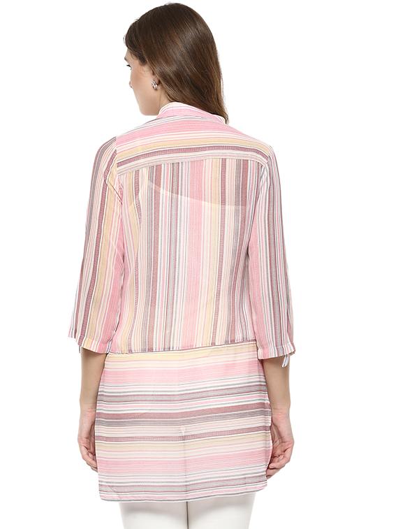 striped button down kurta - 15520552 - Zoom Image - 2
