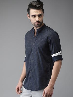 navy blue cotton casual shirt - 15521930 - Standard Image - 2