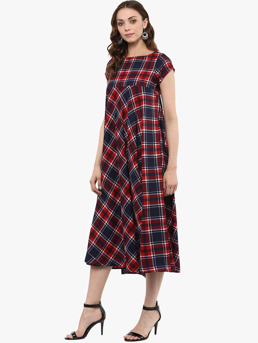 flared checkered midi dress - 15523849 - Zoom Image - 2
