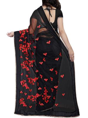 Floral embroidered saree with blouse - 15525034 - Standard Image - 2