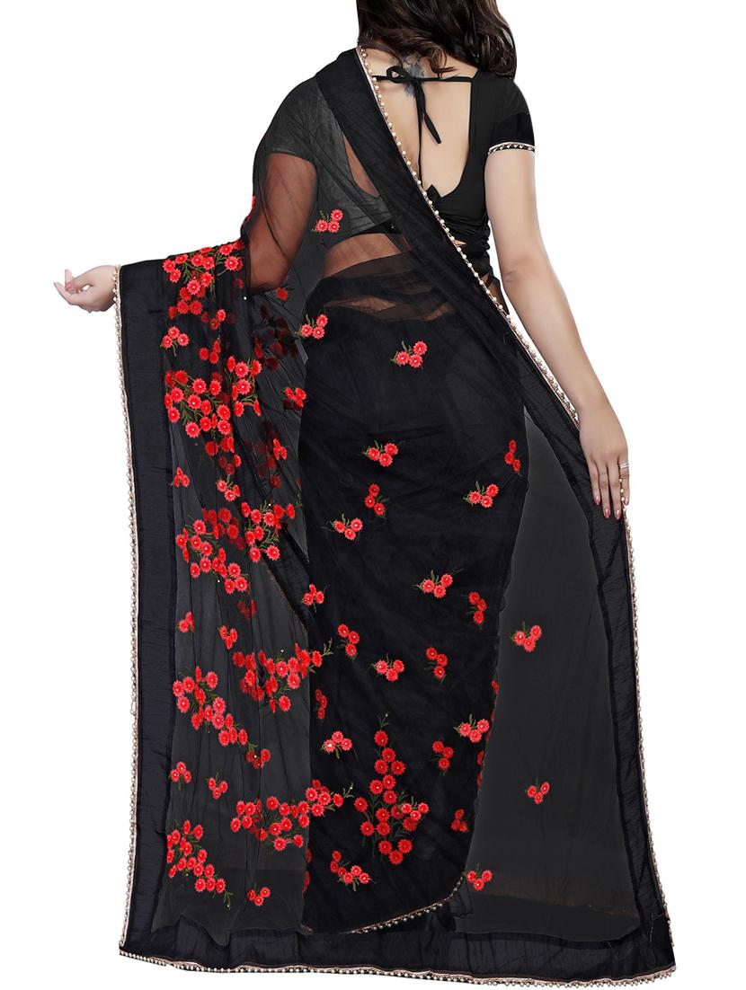 Floral embroidered saree with blouse - 15525034 - Zoom Image - 2