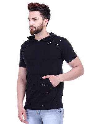 black cotton ripped t-shirt - 15525562 - Standard Image - 2