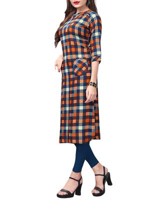 Checkered straight kurta with pockets - 15525911 - Standard Image - 2
