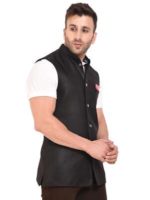 black cotton nehru jacket - 15528142 - Standard Image - 2