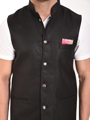 black cotton nehru jacket - 15528142 - Standard Image - 5