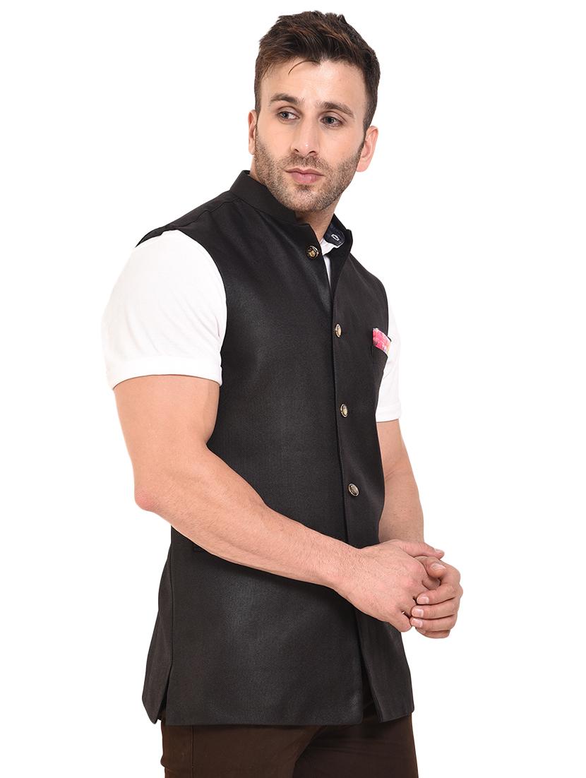 black cotton nehru jacket - 15528142 - Zoom Image - 2