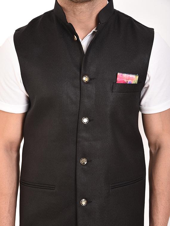 black cotton nehru jacket - 15528142 - Zoom Image - 5