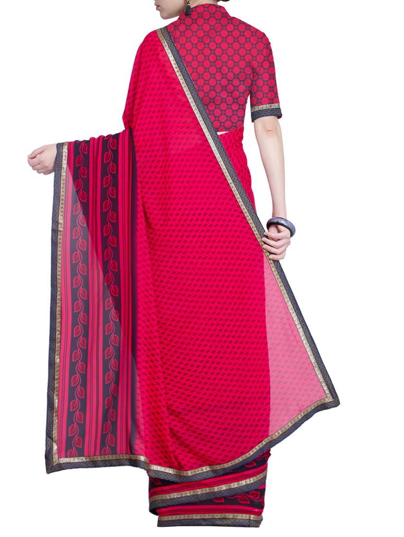 Contrast bordered printed saree with blouse - 15528246 - Zoom Image - 2