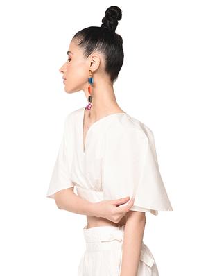 tie back bell sleeved crop top - 15528996 - Standard Image - 2