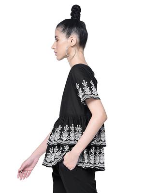 embroidered layered gathered hem top - 15529002 - Standard Image - 2